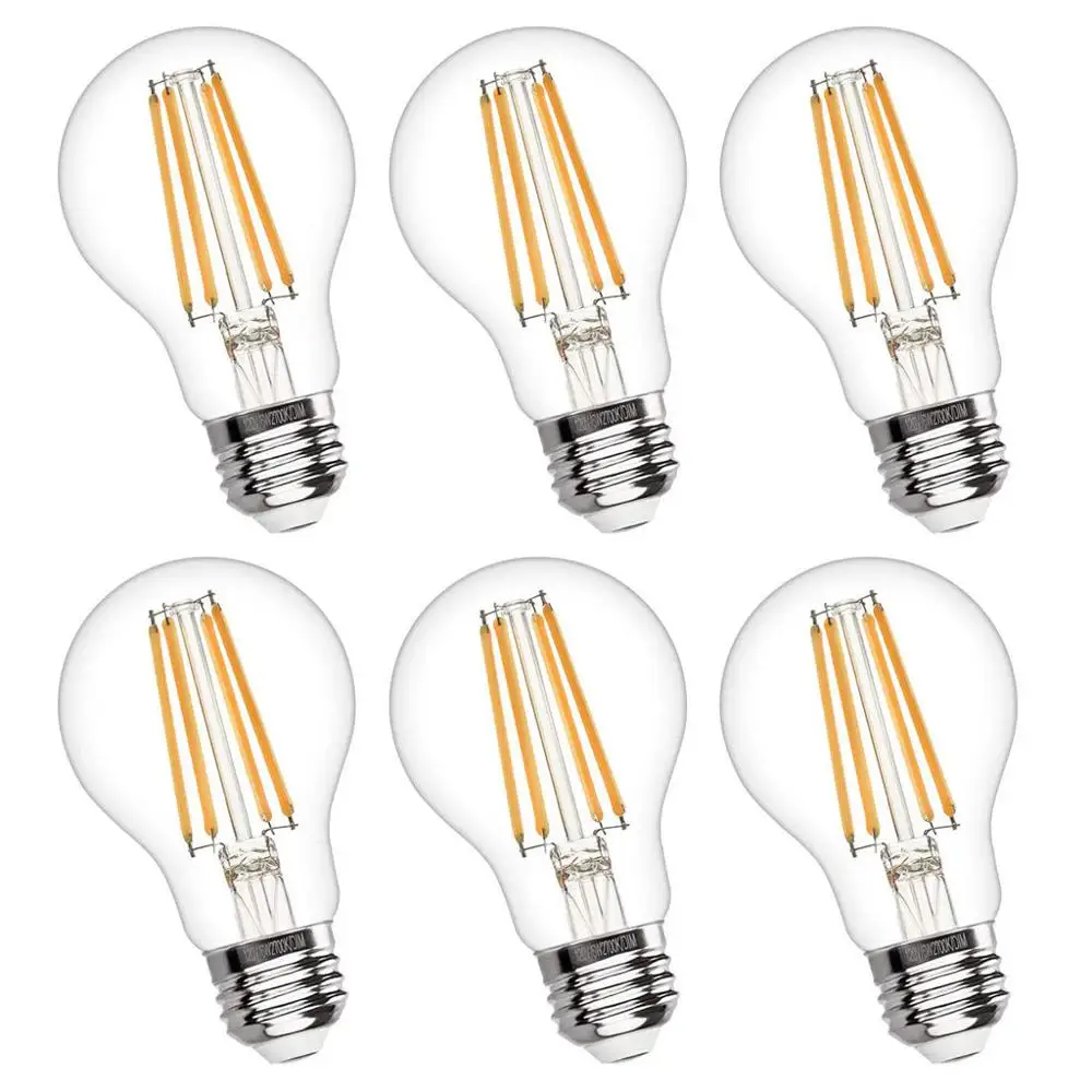 6Pack Vintage LED Edison Bulb Dimmable 4W 6W 8W 10W A19 LED Light Bulbs 2700K Soft White Led Filament Bulb for Home,Cafe,Office