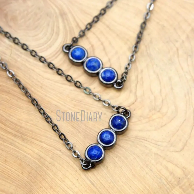 NM15807 10Pcs Best Seller Three Gunmetal Plated Circle Chains Necklaces Blue Rock Chains Necklaces For Sale 18-32inch