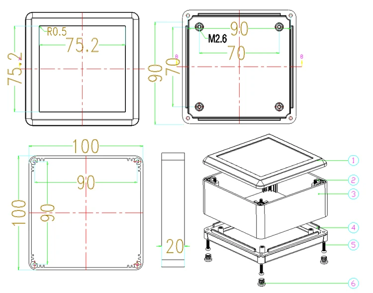 DIY Junction Box Electrical Distribution Box Aluminum Project Box Instrument Case Aluminium Amplifier Enclosure 100*100*20mm