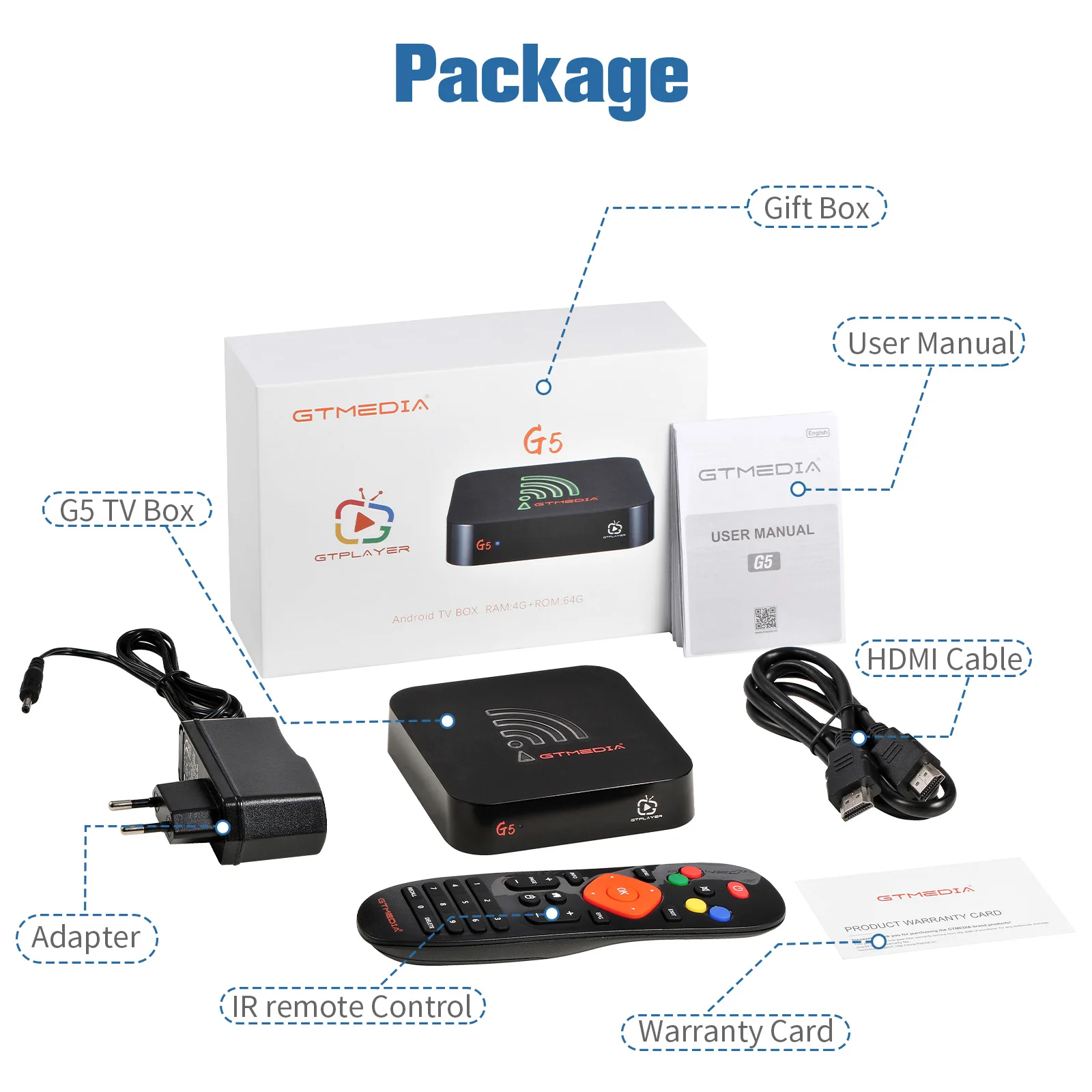 GTMEDIA-receptor de TV inteligente G5, decodificador con Android 9,0, S905X2, USB 3,0, 4K, HDR, Wifi, Bluetooth, M3u, reproductor de videojuegos