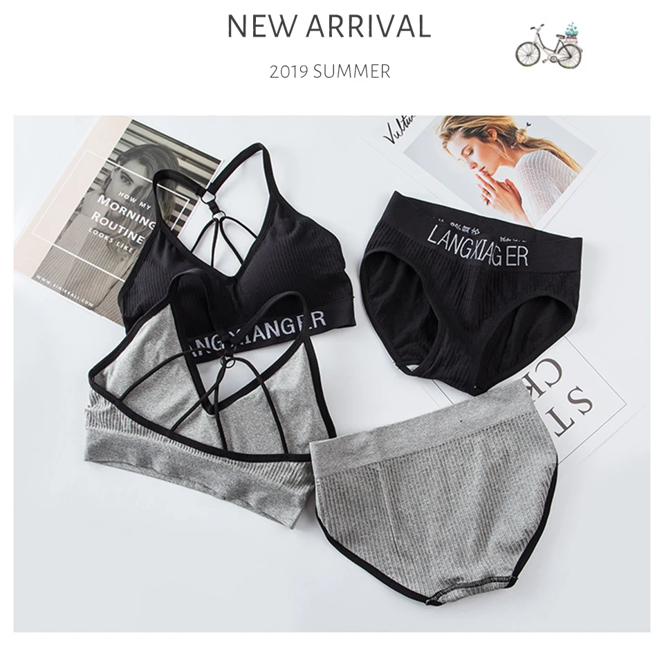 Neue frauen Baumwolle Für Unterwäsche Set Brief Sport-Bh Nahtlose Weibliche Unterwäsche Komfort Kein Stahl Ring Anzug Einfarbig Brust – Detail 6