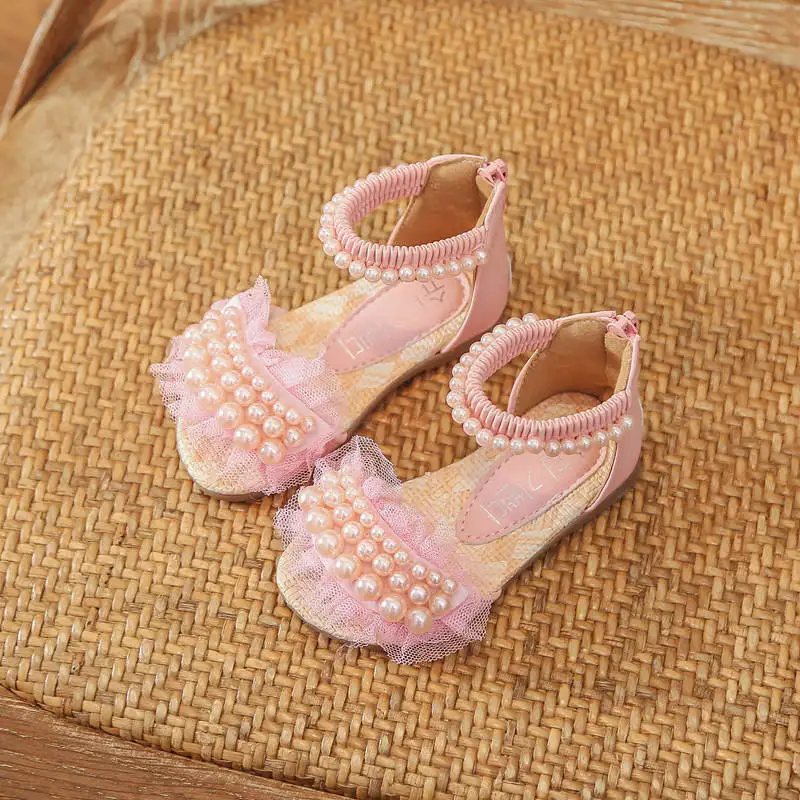 

Summer Girls Roman Sandals Pearl Flower Princess Beach Shoes Children Student Shoes Children Shoes Toddler Girl Sandals D479