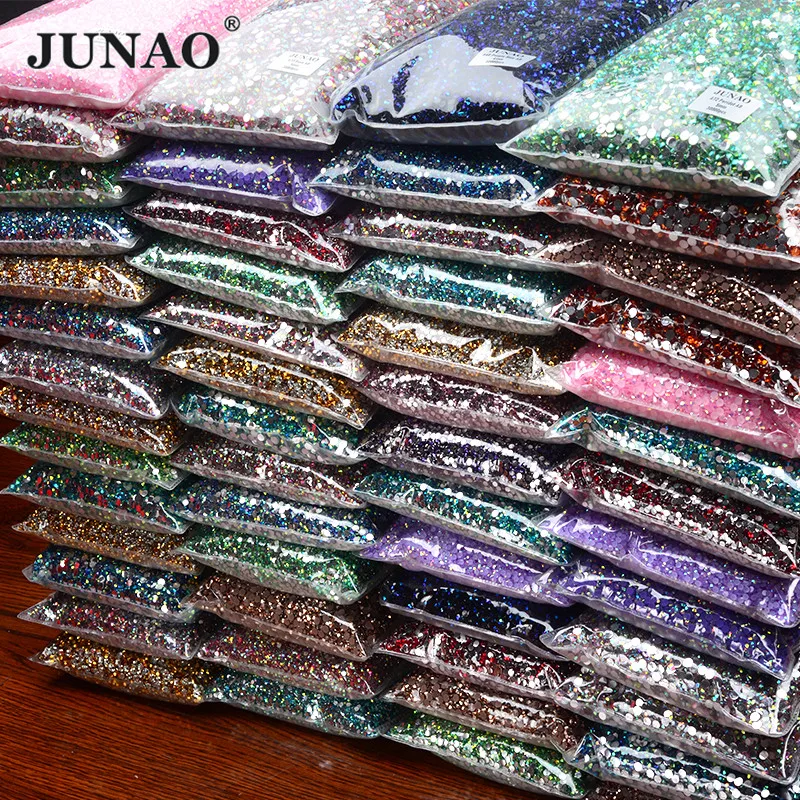 JUNAO 2mm 3mm 4mm 5mm 6mm Wholesale Lt. Siam Color Flatback Nail Art Rhinestones Bulk Big Package Resin  Strass For DIY Carft