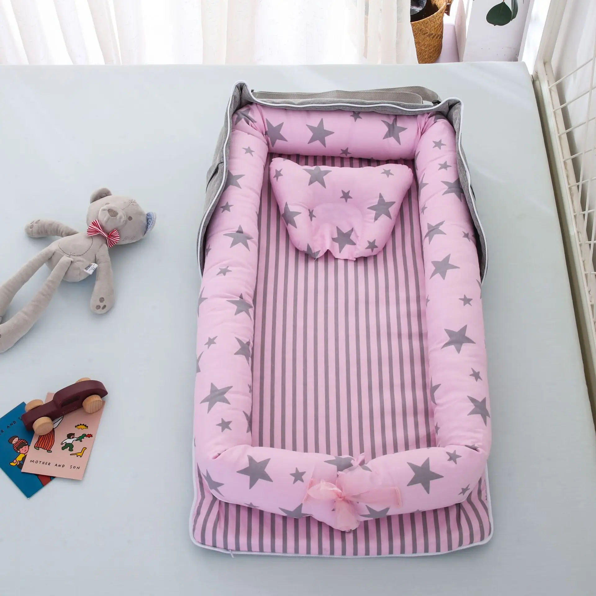 LazyChild Portable Baby Nest Bed For Boys Girls Travel Bed Infant Cotton Cradle Crib Baby Newborn Bed