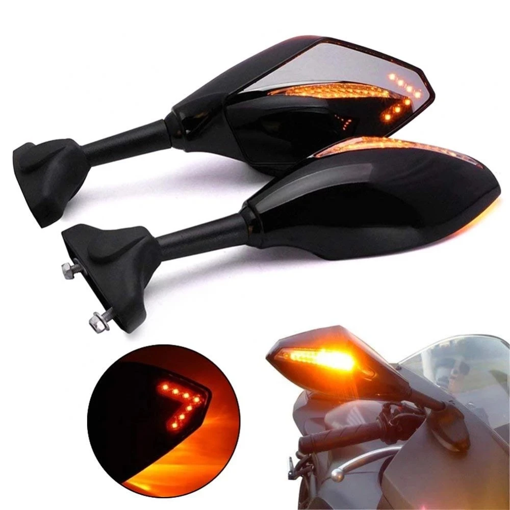 Hot Sale 2Pcs Side Mirrors Motorcycle Handlebar Mount Rearview Mirror with LED Turn Signal Lights Car Accessories