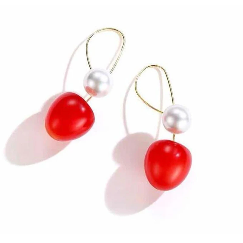 Cute Red Cherry Earrings for Women Fashion Fruit Dangle Earrings Bohemian Pearl Earrings For Women Drops Earrings Christmas Gift