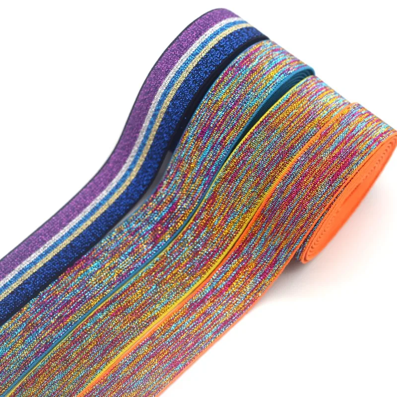 Glitter Rubber Elastic Band 25mm Colorful Stripe Webbing Waist Band DIY Handmade Sewing Headdress Clothing Case Bag Accessories