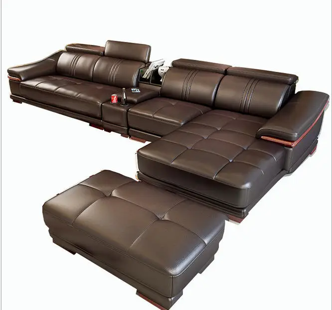 Living Room Sofa set furniture real genuine cow leather sofas recliner couch puff asiento muebles de sala canape L sofa cama