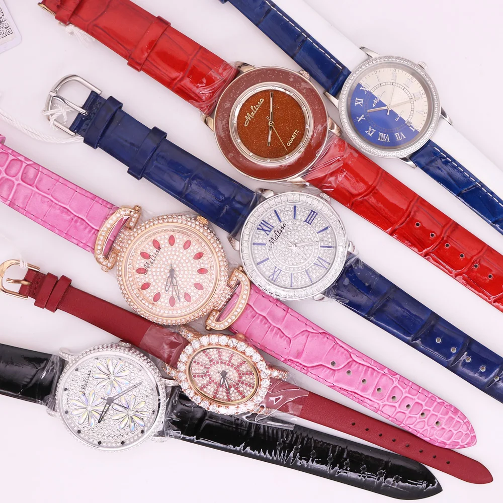 VERKAUF!!! Rabatt Melissa Kristall Multifunktionen Alte Arten frauen der männer Uhr Japan Mov \'T Mode Stunden Leder Mädchen Geschenk