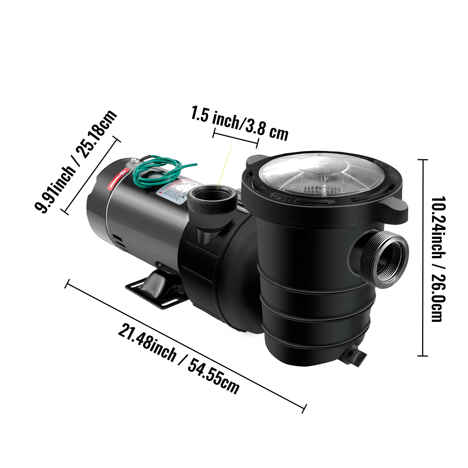SucceBuy 230V Zwembadpomp 1HP 750W Motor In/Bovengrondse inlaat/uitlaat 52,6ft / 47,6ft Stil Voor Schoon Zwembadwater