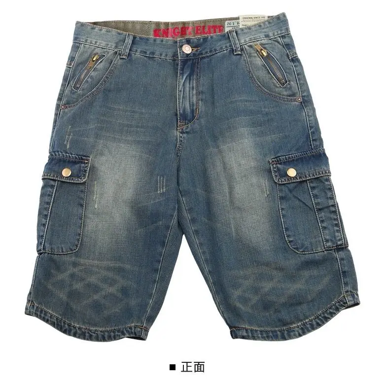 Summer Thin Capri Jeans Shorts Men Europe US Fat Large Size Comfortable Travel Straight Multi Bag Casual Pants Overalls Factory