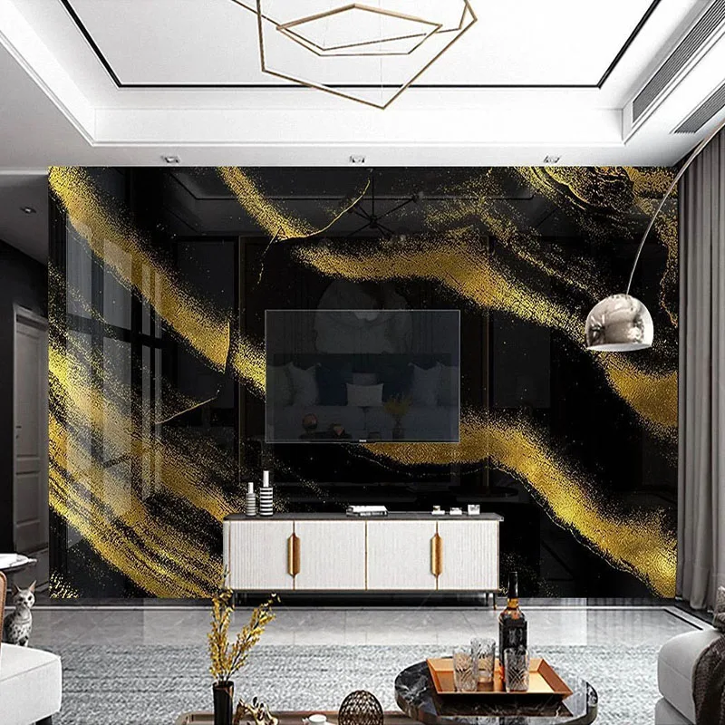 Custom Photo Wallpaper Home Decor 3D Black Gold Imitation Marble Waterproof Modern Living Room Bedroom TV Background Wall Mural