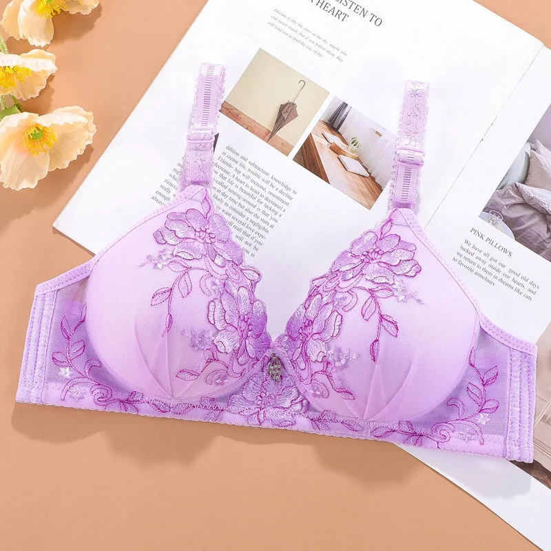 Seamless Soft Bras for Women Thin Wireless Push Up Bra for Small Breasts Vintage Print Comfort Underwear Bralette Sexy Lingerie