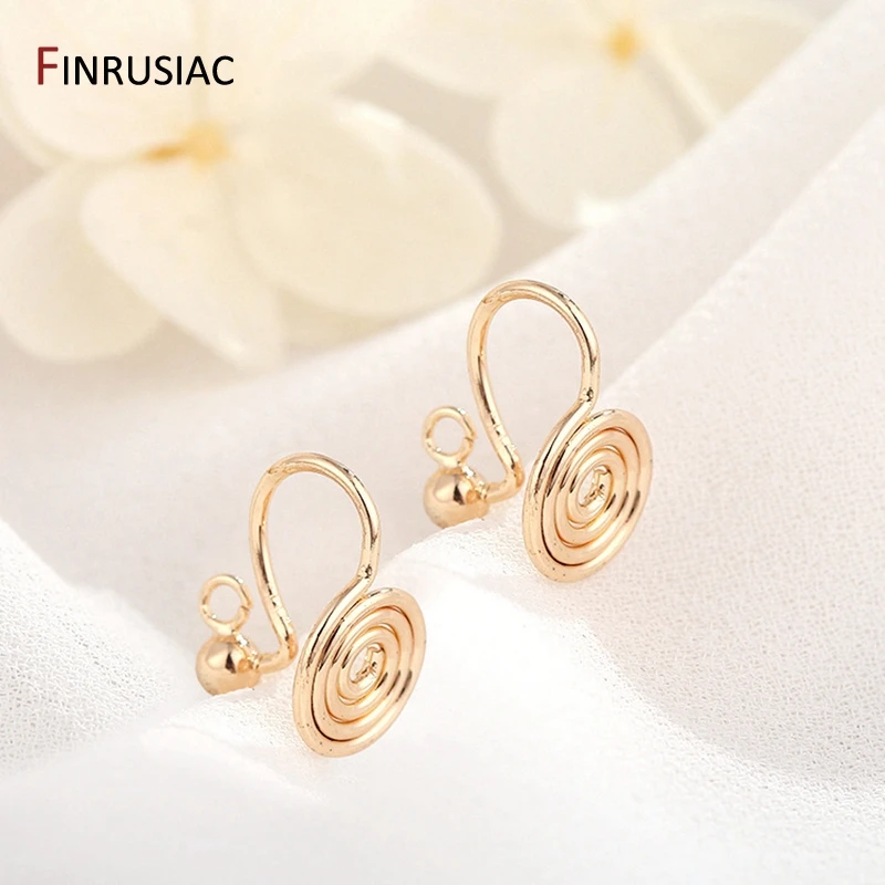 Korean Style Simple 14K Gold Plated Brass Round Ear Clip Earring Hooks For DIY Making No Pierced Earrings Jewelry Material