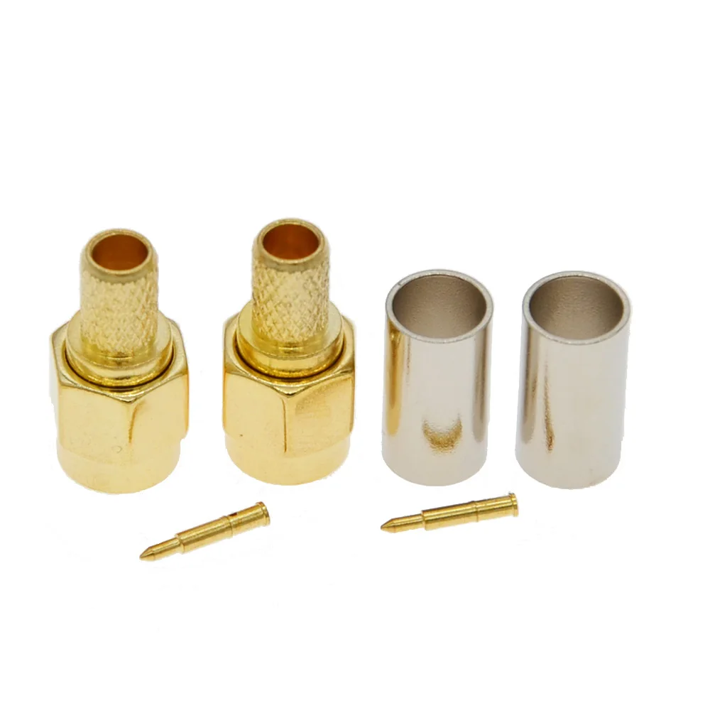 100pcs/lot SMA male plug crimp Connector for LMR240 RF Coaxial Cable Connector 50-4 Pigtail Cord RF Connector Gold Plated Plug