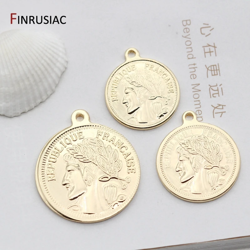 Retro Commemorative Coin Charms DIY Necklace Pendant Accessory, Gold Plated Portrait Pendants Charms For Jewelry Making