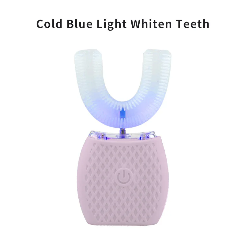 U-شكل فرشاة الأسنان الكهربائية USB قابلة للشحن 360 درجة فرشاة أسنان أوتوماتيكية الضوء الأزرق البارد تبييض الأسنان 4 طرق مقاوم للماء