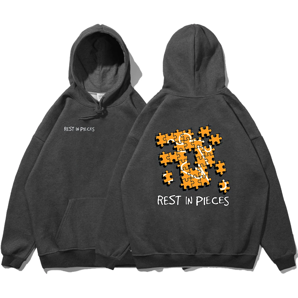 Rest in Pieces Puzzle Double-Sided Print Hoodie Mens Fashion Loose Sweatshirts Fashion Crewneck Hoodies Casual Fleece Streetwear