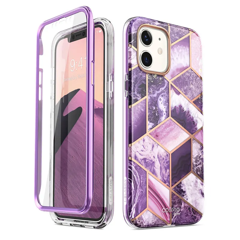 For iPhone 12 Mini Case 5.4 inch (2020) I-BLASON Cosmo Full-Body Glitter Marble Bumper Case with Built-in Screen Protector