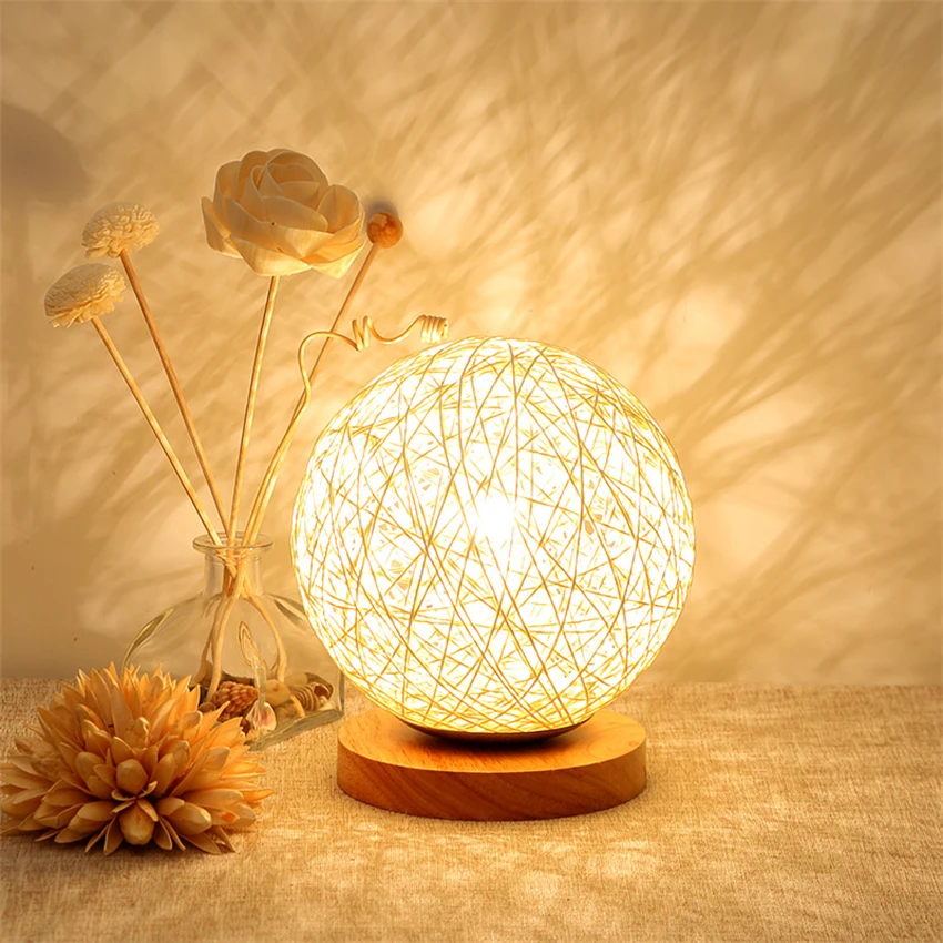 Birthday gift handmade diy rattan ball small night lamps bedroom living room table lamp practical household items deco lights