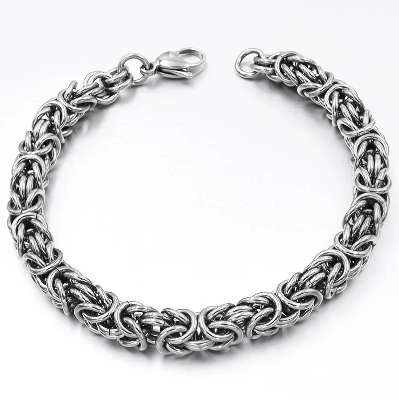 GOKADIMA 6mm wide 316L Stainless Steel Byzantine Chain Bracelet Mens Jewellery Wholesale WB017