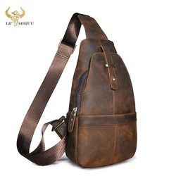 Men Crazy Horse Leather Casual Retro Triangle Chest Bag Design Sling One Shoulder Bag Crossbody Bag Daypack For Male 196