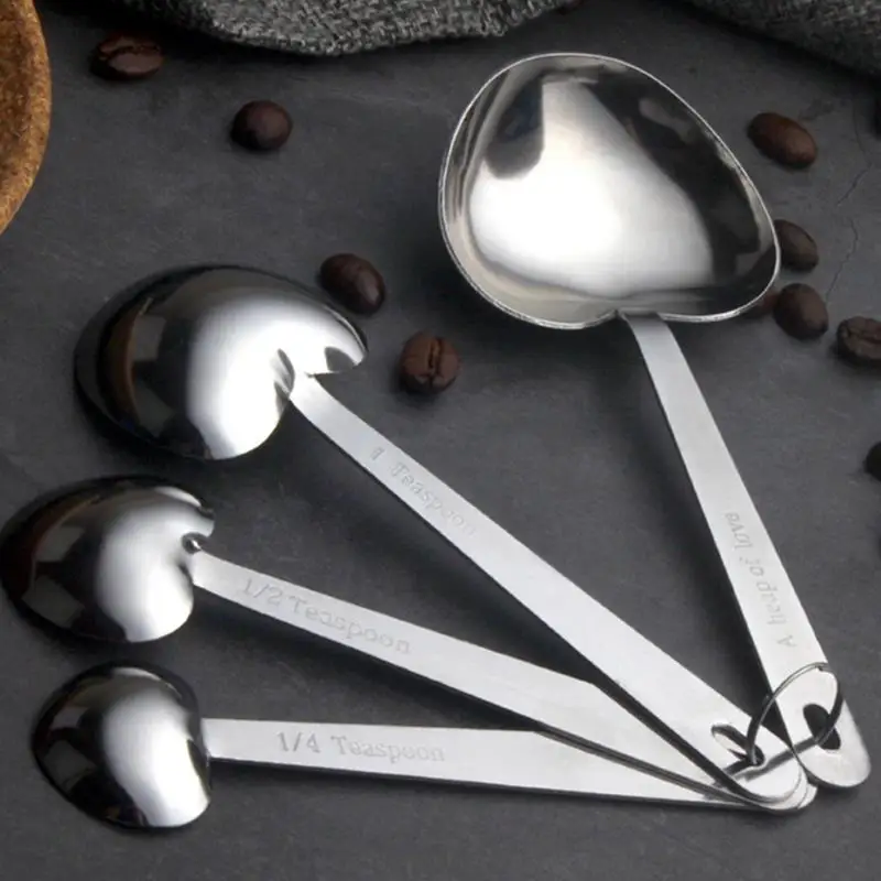 Multipurpose Food-Grade Stainless Steel Measuring Spoon Coffee Powder Spice Measure Scoop 4pcs/Set Kitchen Baking Tools