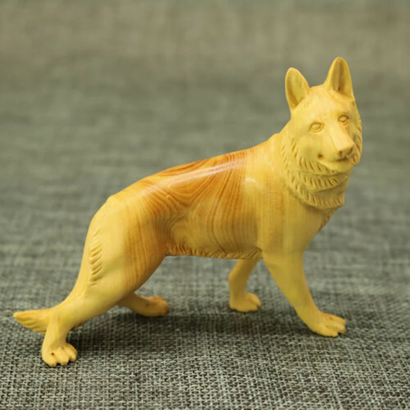 

CQ001ca - 10X8.8X4.6 CM Carved Boxwood Carving Figurine : Wolf Dog