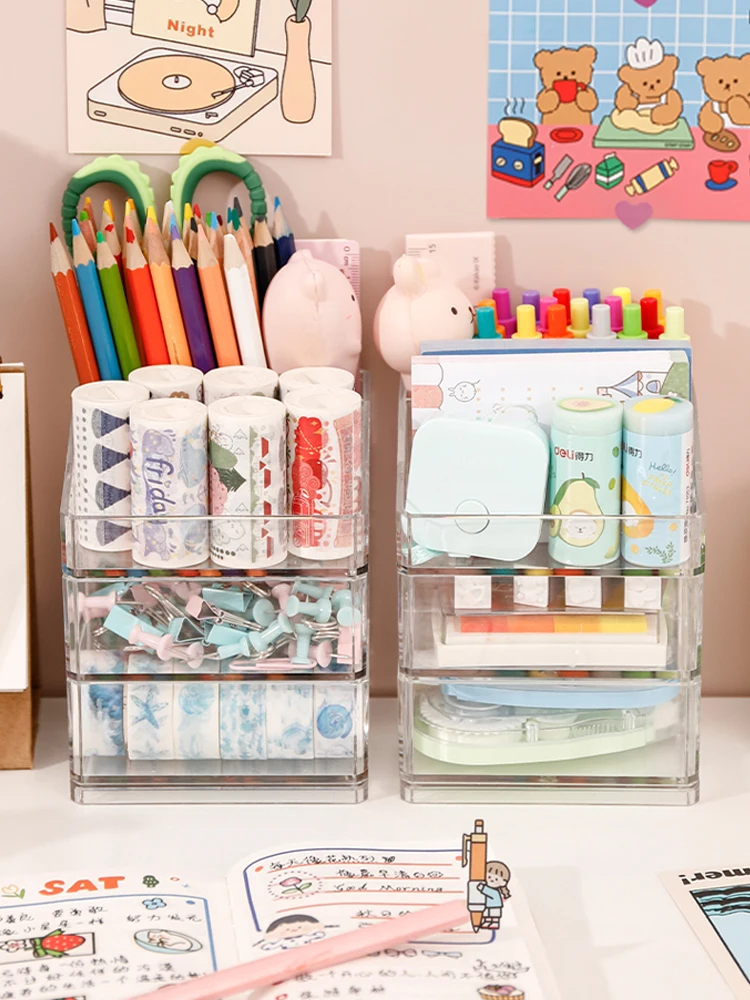 Large Capacity Pencil Storage Case Container Makeup Organizer Box Desktop Sundries Storage Box Stationery Box School