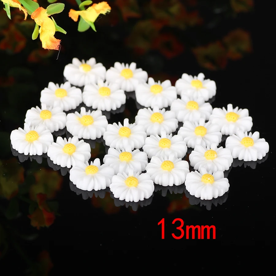 50pcs/lot 9mm-22mm White Flat Back Daisy Resin Flowers Cabochon Beads For Cell Phone Case Decoration Jewelry Making Diy Supplies