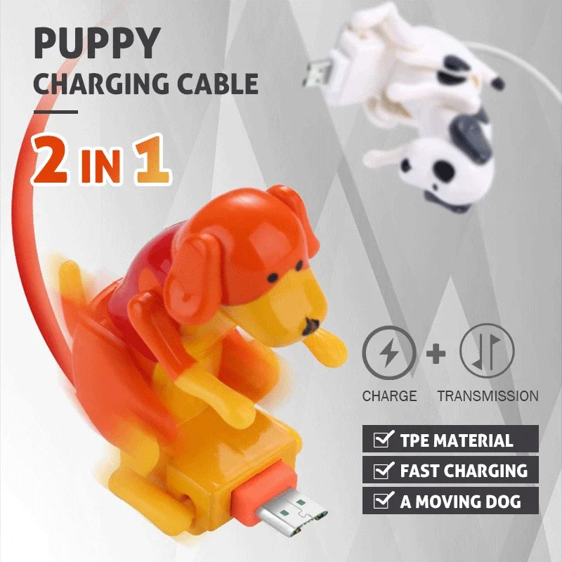 Funny Humping Dog Fast Charger Cable Data Cable for IPhone Android Mobile Phone Charger Line Prank Gifts Decompression Toys