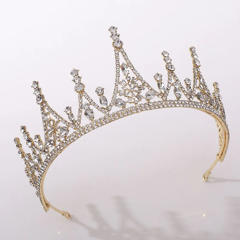 FORSEVEN-Diadema de corona de Princesa Real, Tiaras y tocados de cristal brillante, novia, boda, fiesta, tocado de joyería para el cabello