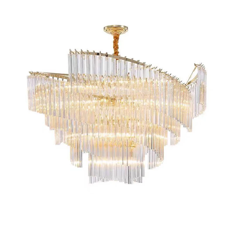 

LED Art Deco Chrome Golden Stainless Steel Crystal Designer Hanging Lamp Lustre Chandelier Lighting Fixture For Foyer