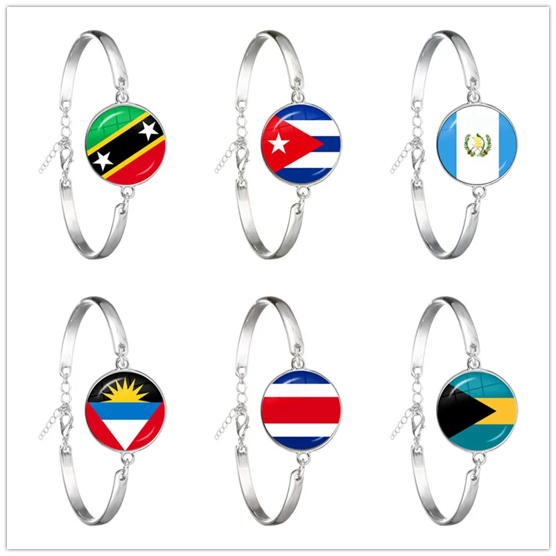 Pulsera de cadena de cristal con bandera nacional de Guatemala,Bahamas,Cuba,Costa Rica,La Federación de Saint Kitts y Nevis,Antigua y Barbuda