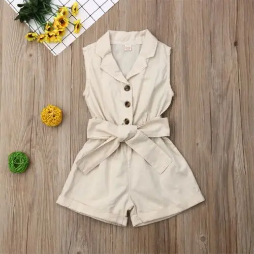 Pudcoco US Stock 1-6T Toddler Kids Baby Girls Clothes Sleeveless Bow-tie Waist Romper Elegant Plain Solid Jumpsuit Summer Outfit