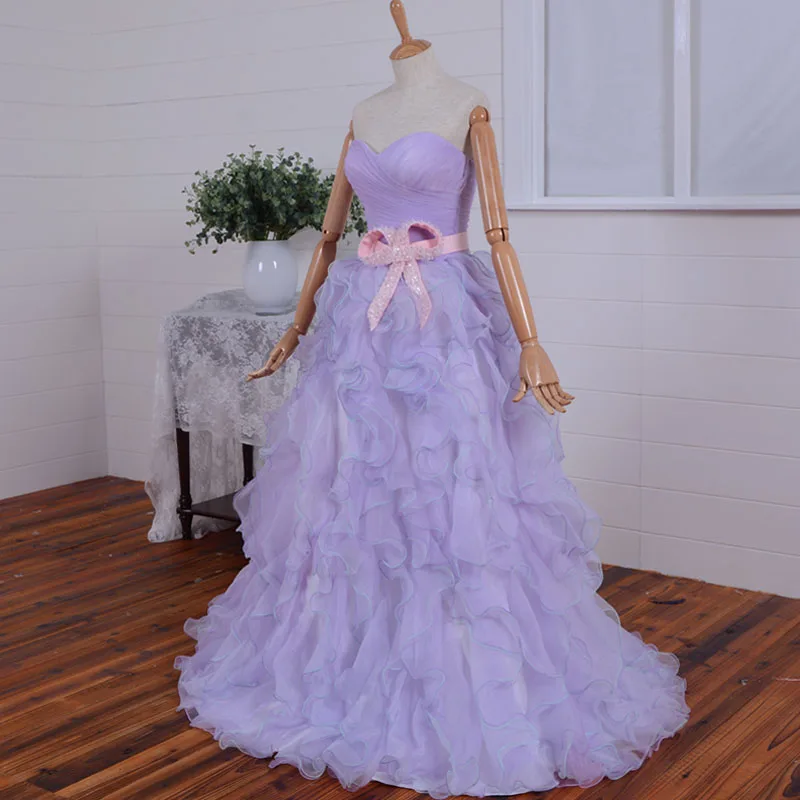 Ballkleid Debütantin Mädchen Kleid licht lila Organza rüschen Sweetheart Perlen Quinceanera kleider 2015 Vestido De Festa bogen