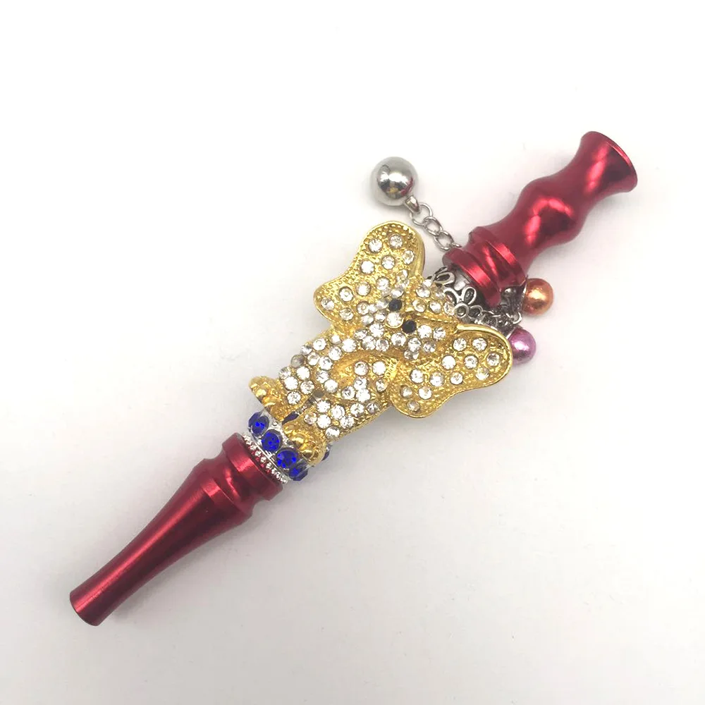 Pink Women Bling Shiny Butterfly Animal Jewelry Ball Handmade Inlaid  Blunt Holder Shisha Hookah Detachable Mouthpiece Tips