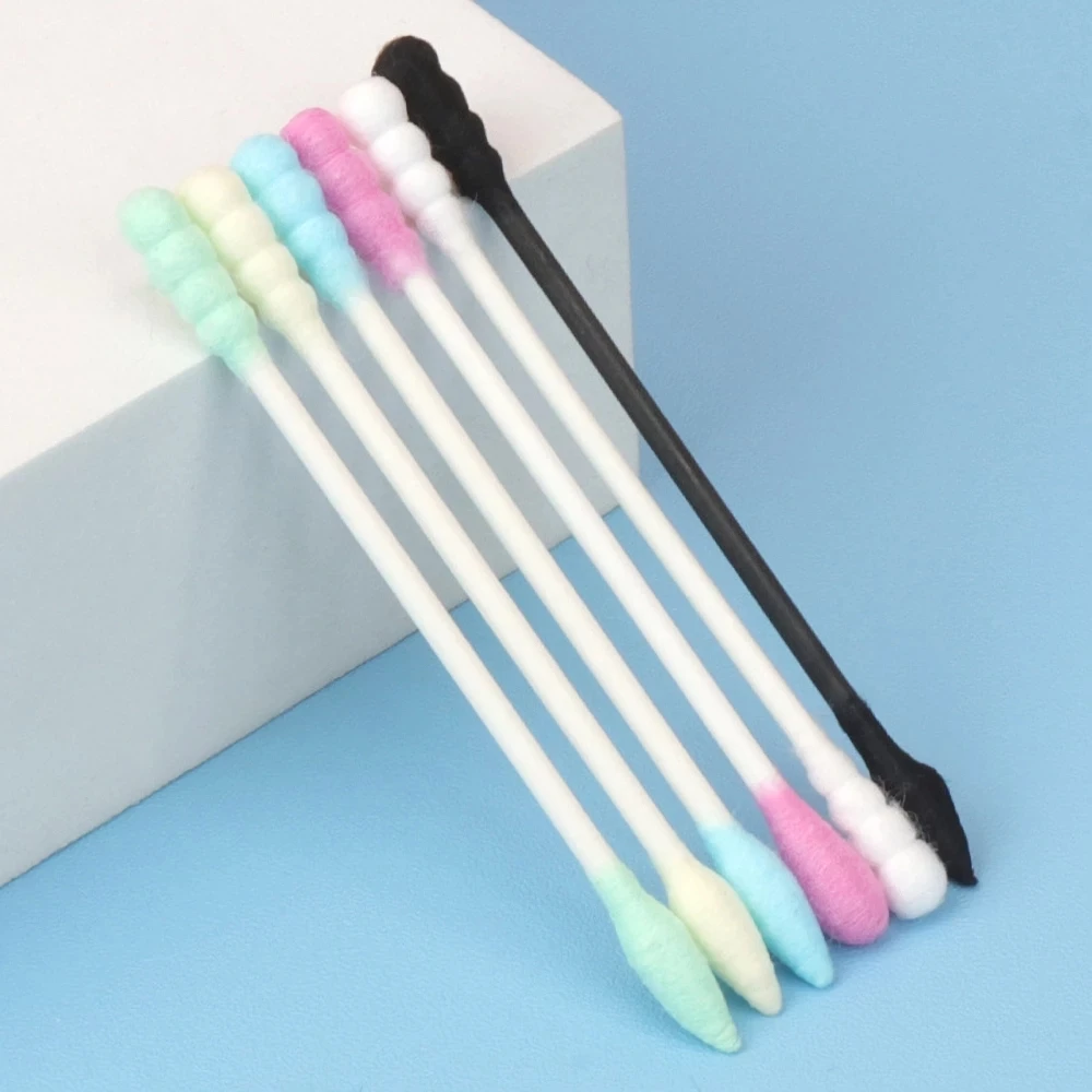 100PCS Disposable Colorful Paper Handle Cotton Swab Double Head Eyelashes Extension Cleaning Swab Makeup Clean Assist Supply