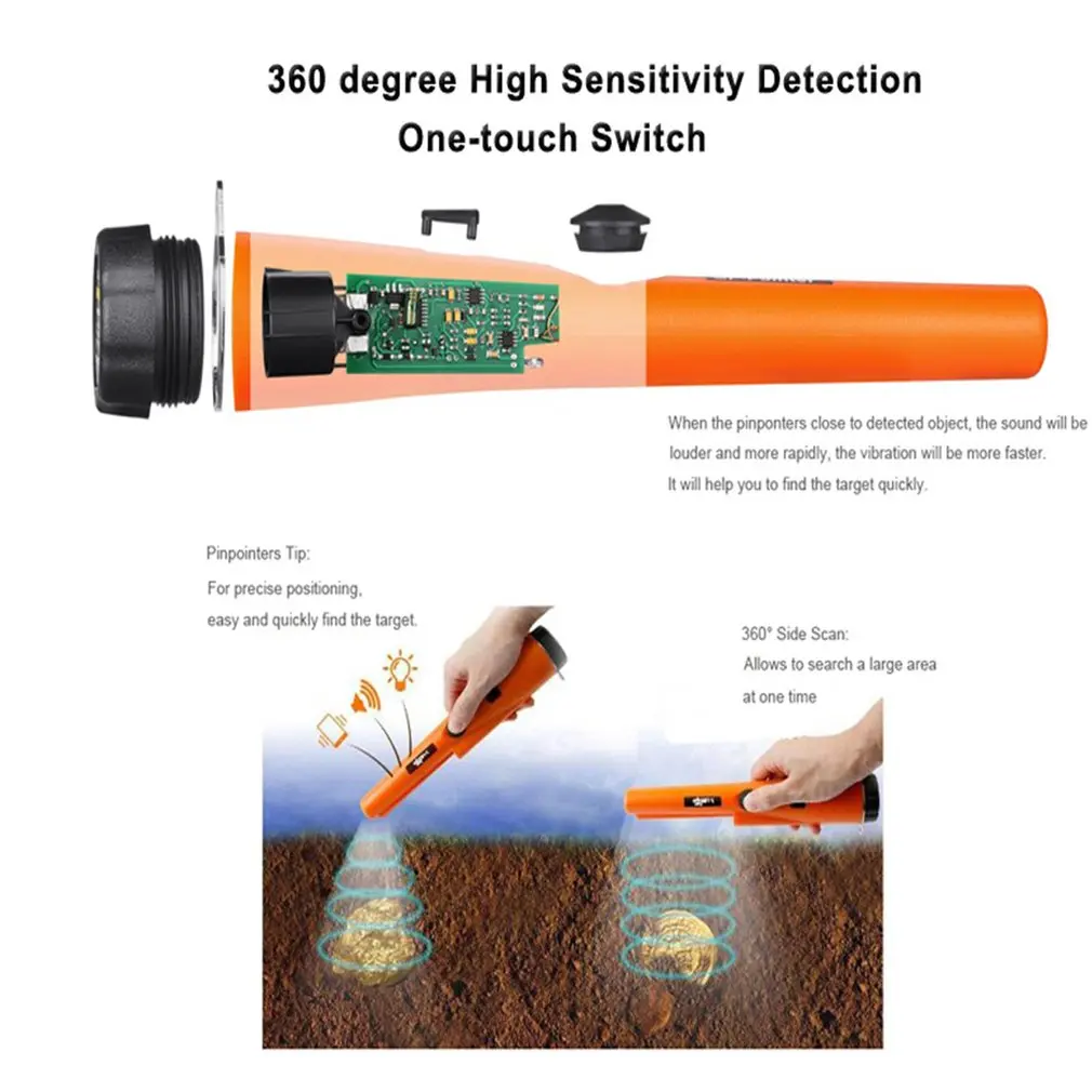 GP-مؤشر يده التحقيق المعادن الذهب كاشف الاهتزاز ضوء إنذار الأمن دبوس مؤشر أداة أداة دون بطارية