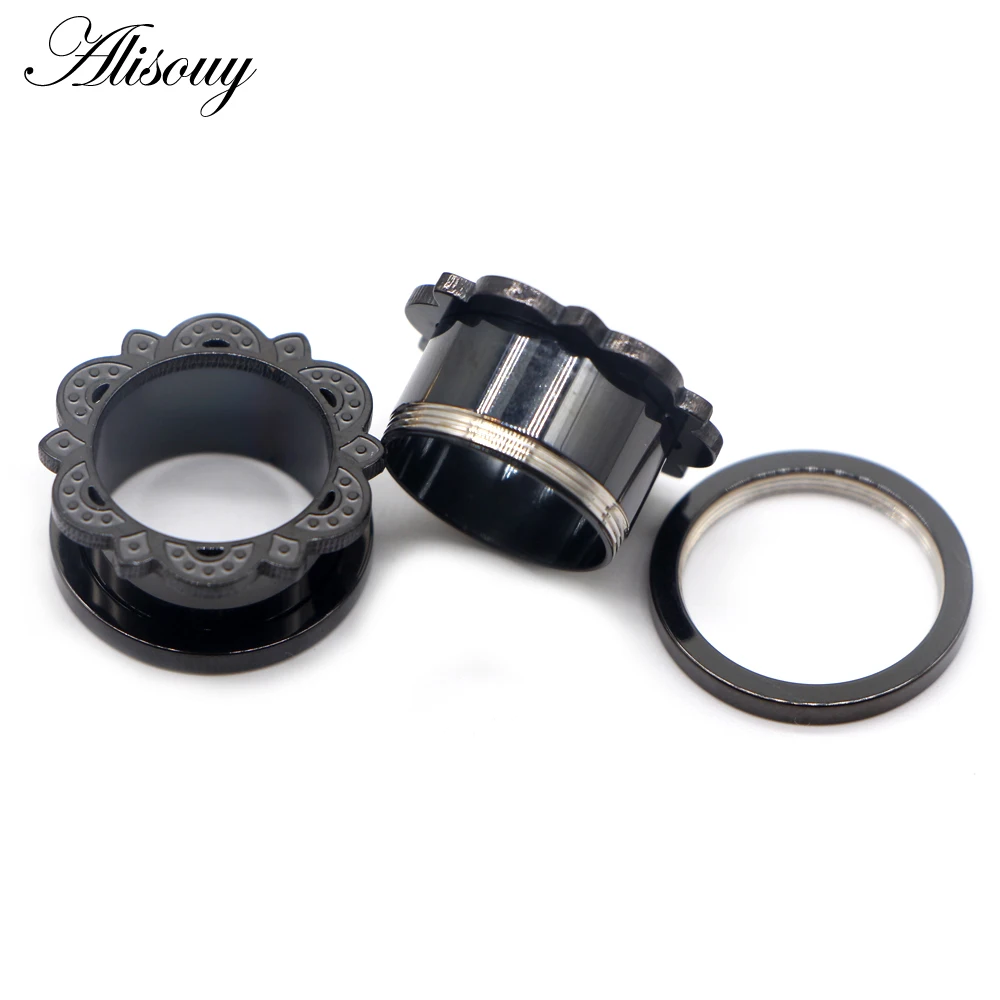 Alisouy 2pcs Stainless Steel Ear Gauges Plugs Flower Lace Ear Flesh Tunnel Expanders Stretchers Earring Piercing Body Jewelry