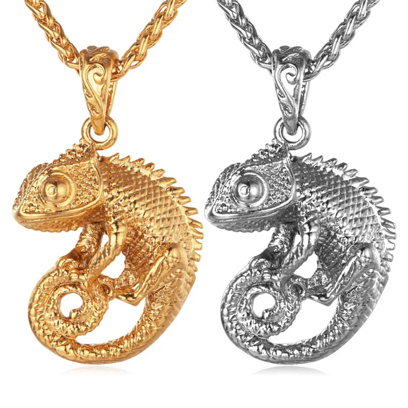 ChainsPro Chameleon Pendant Dragon Men Iguana Jewelry 316L Stainless Steel Lizard Gold Color Animal Iguana Necklace Women P112