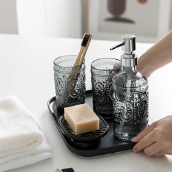 Nordic Bathroom Brush Cup Glass Soap Bathroom Five-Piece Holder Press Lotion Dispenser Container Bathroom Accessories Toiletries