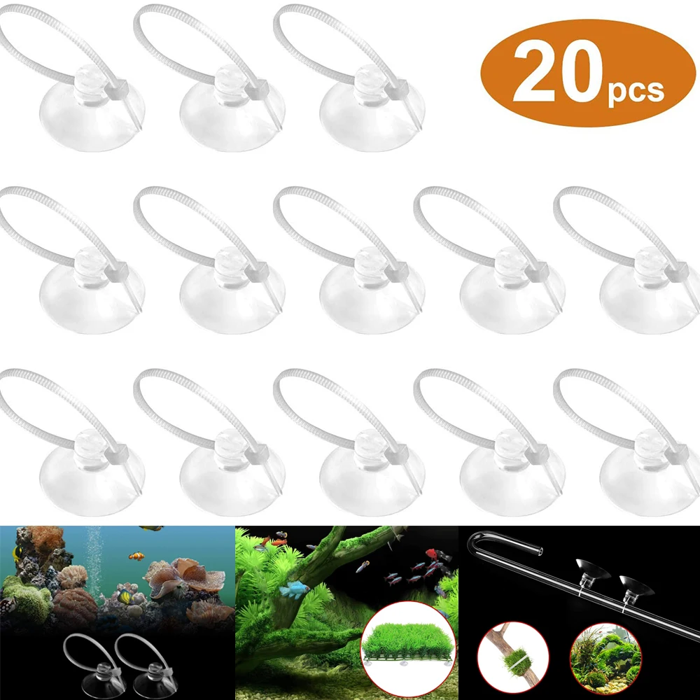 20Pcs Aquarium Suction Cups Fish Tank Clip Hooks with Adjustable Cable Ties for Plants Planter Binding Moss Nest