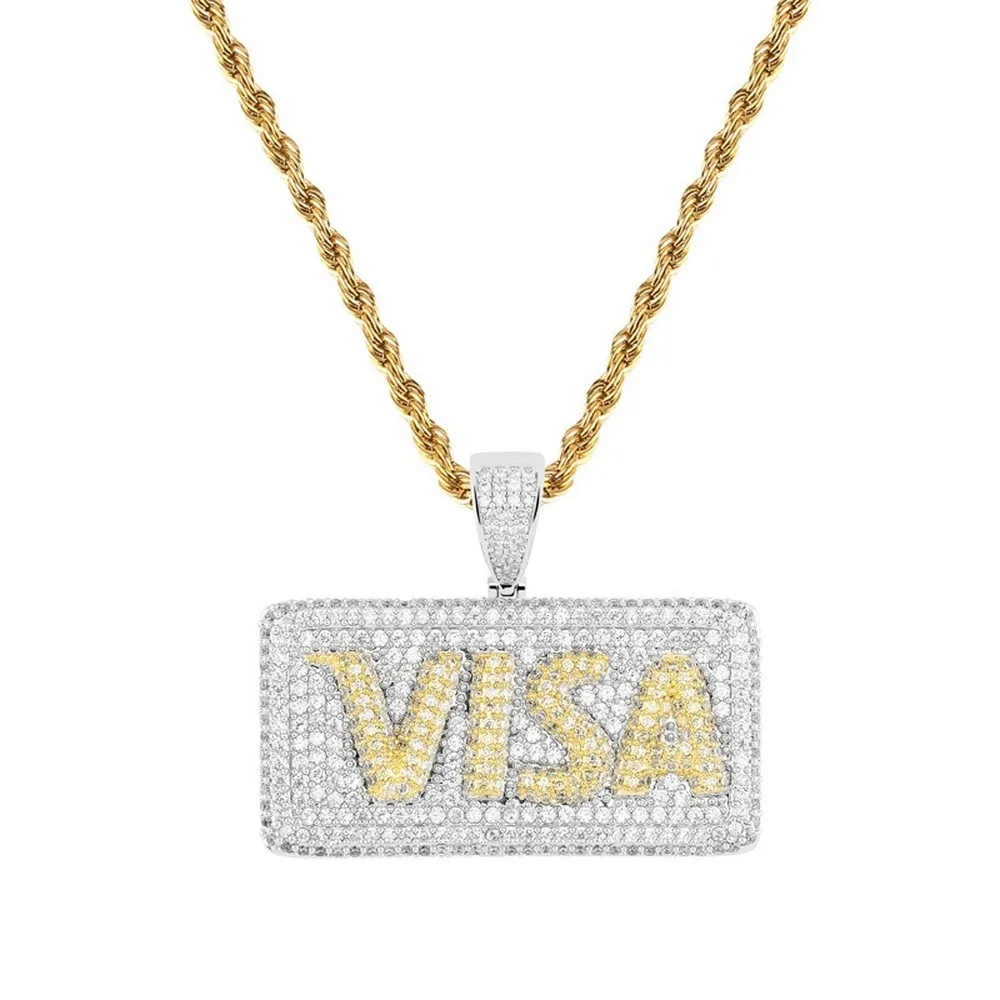 

Hip Hop Jewelry 18k Gold Plated Zirconia Simulated Diamond Iced Out Chain VISA Card Pendant Necklace for Men Charm Gifts