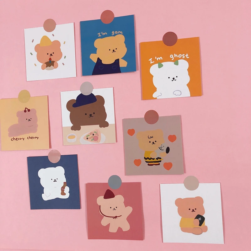 Tarjetas de oso caramelo para decoración de pared, tarjetas Kawaii de dibujos animados, no pegajosas, hechas a mano, papelería, regalo