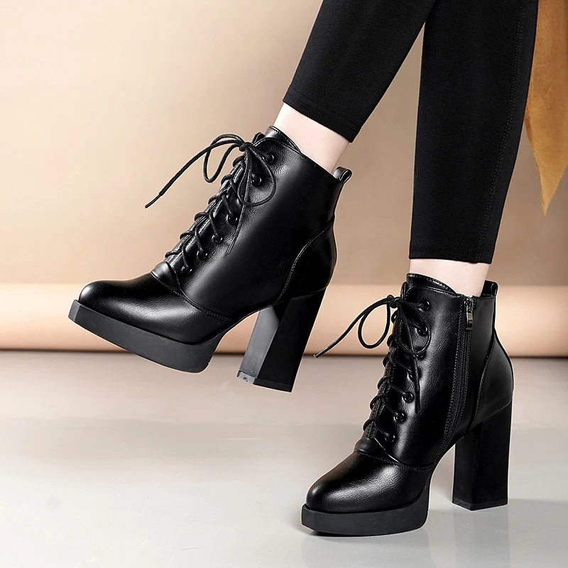 Winter warm New Arrival Fashion Shoes Women Boots Elasticated Patent Leather Ankle Boots Round head high Heel Boots Sexy Shoes