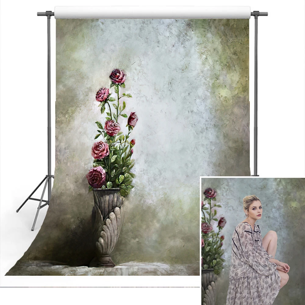 

Hand Painting Red Rose Vase Backdrop Adult Photography Oil Abstract Background Artistic Dark Grey Wall Portrait Photostudio