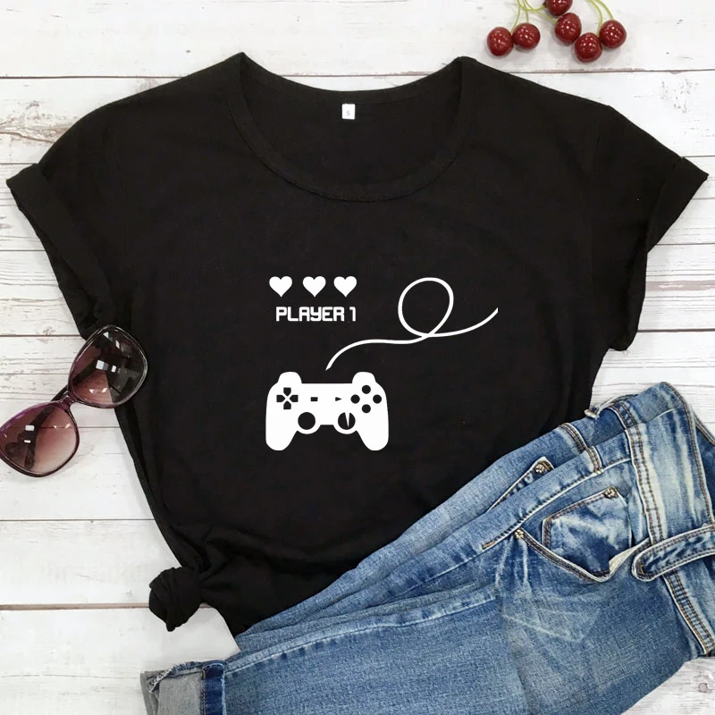 Player 1 And Player 2 T-shirt Funny Women Valentine\'s Day Gift Tshirt Cute Couples Honeymoon Top Tee Shirt