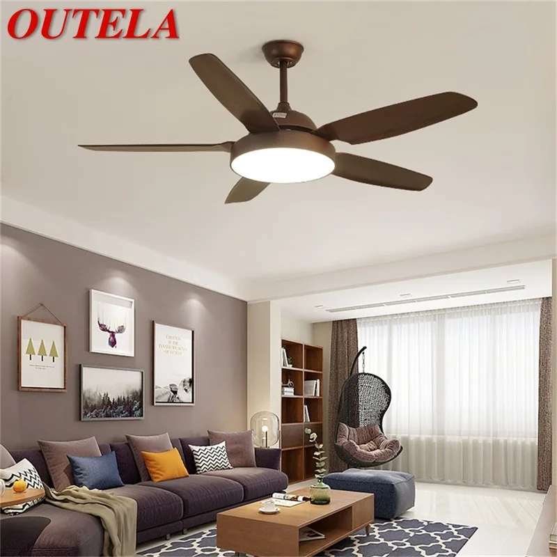 

OUTELA Retro Simple Ceiling Fan Light Remote Control with LED 52 Inch Lamp for Home Living Dining Room