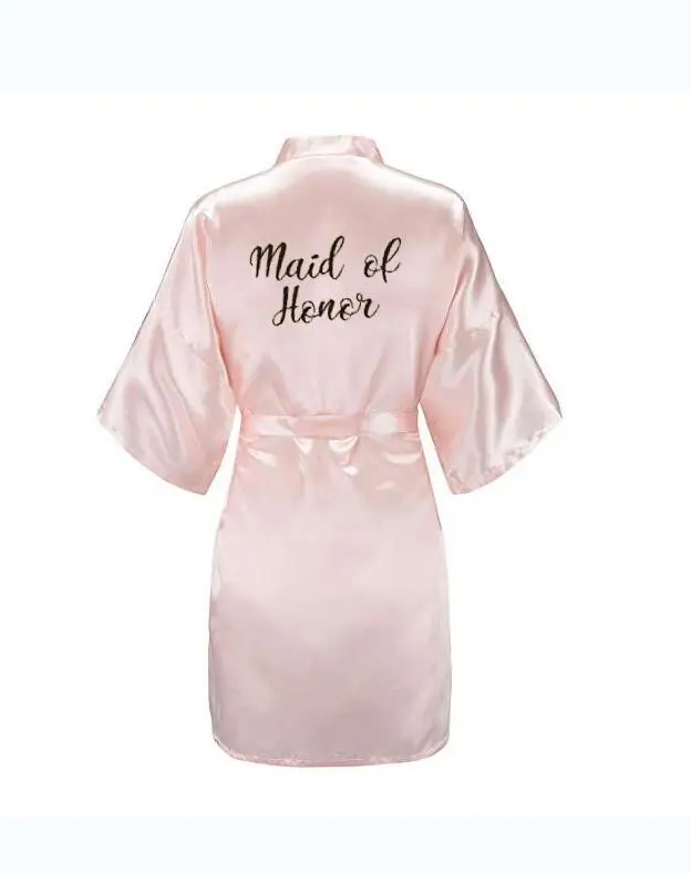 new bride bridesmaid robe with white black letters mother sister of the bride wedding gift bathrobe kimono satin robes